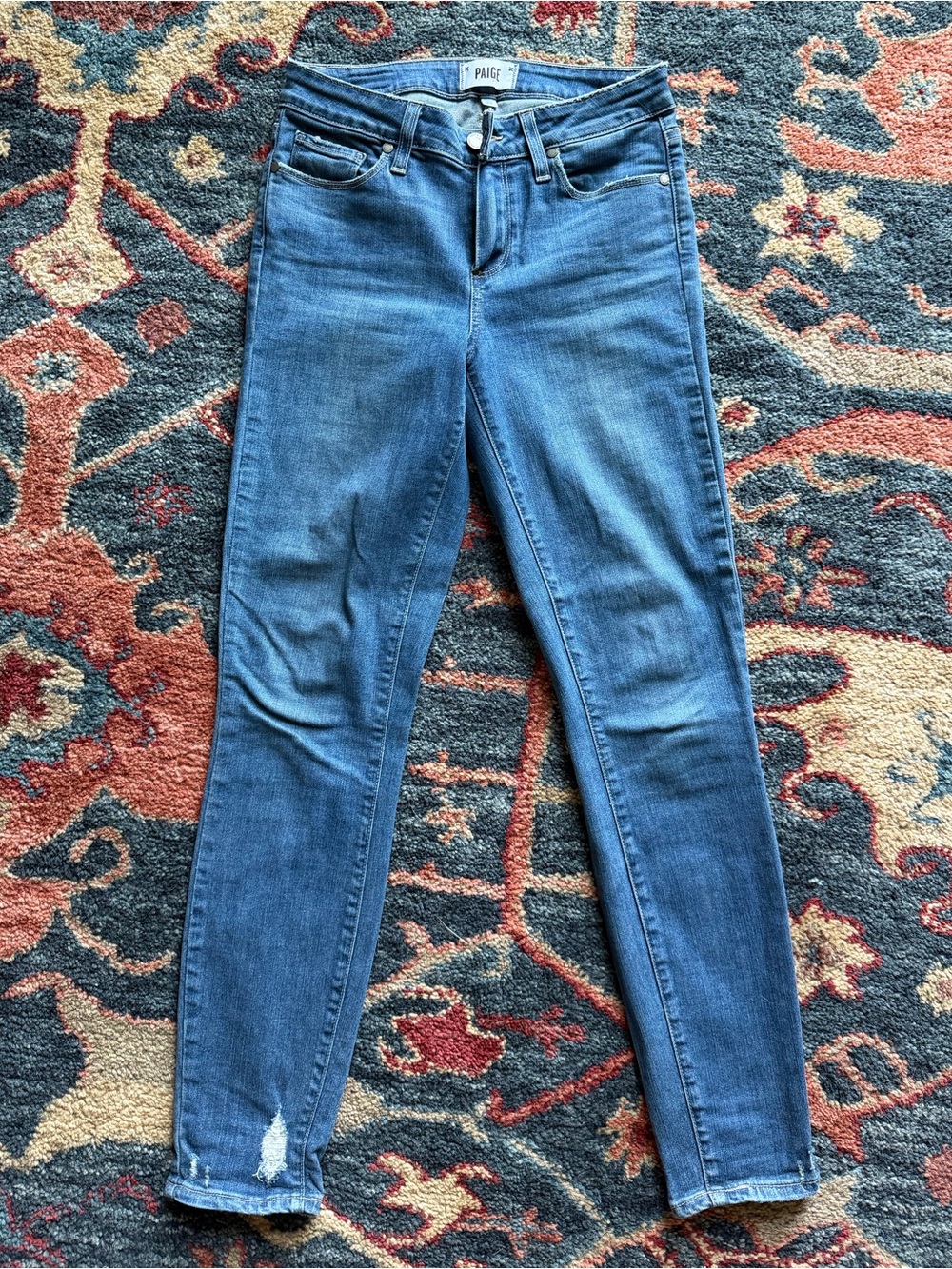 PAIGE Mid Blue Skinny Jeans with Subtle Distress